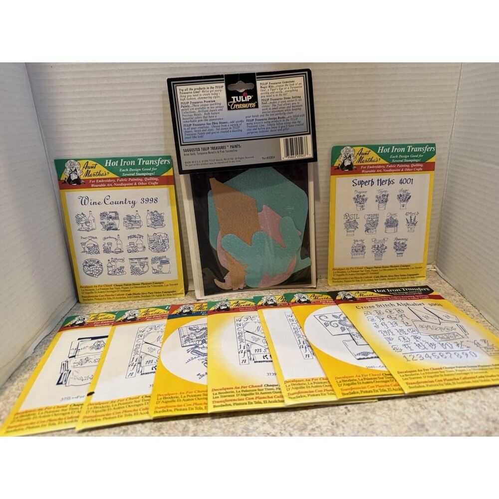 Aunt Martha's Hot Iron Transfer Lot of 7 Sealed + Bonus Tulip Treasures Kit